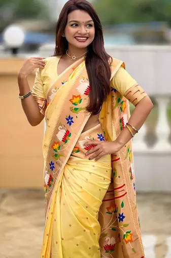 Cream elegant art silk woven saree with rich zari border