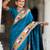 Turquoise elegant art silk woven saree with rich zari border