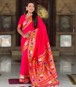 Pink elegant art silk woven saree with rich zari border