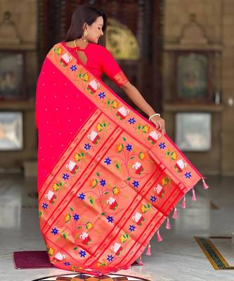 Pink elegant art silk woven saree with rich zari border 2