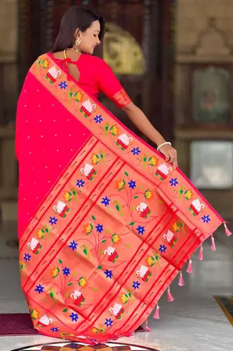 Pink elegant art silk woven saree with rich zari border