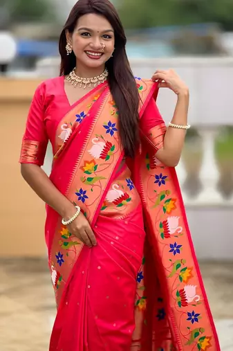 Pink elegant art silk woven saree with rich zari border