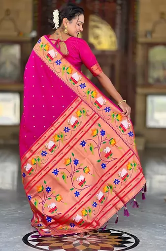 Magenta elegant art silk woven saree with rich zari border