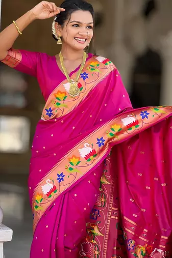 Magenta elegant art silk woven saree with rich zari border