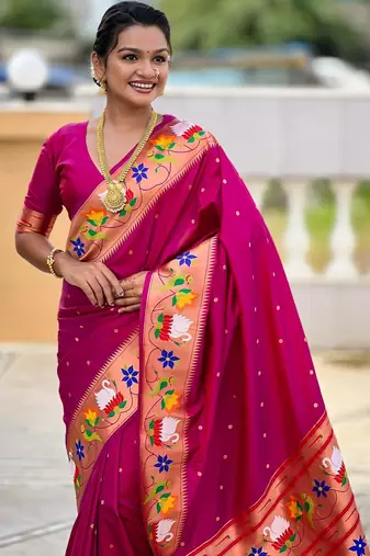 Magenta elegant art silk woven saree with rich zari border