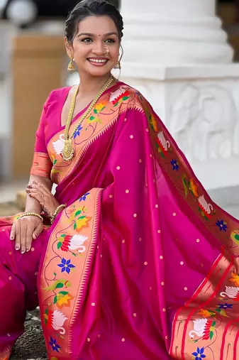 Magenta elegant art silk woven saree with rich zari border