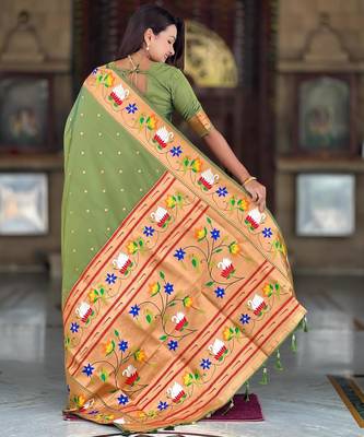 Mehendi elegant art silk woven saree with rich zari border 2