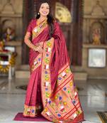 Maroon elegant art silk woven saree with rich zari border