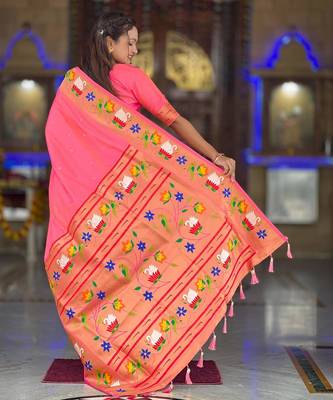 Peach elegant art silk woven saree with rich zari border 2