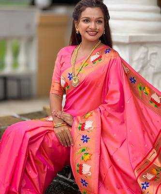 Peach elegant art silk woven saree with rich zari border 5