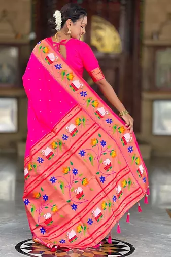 Pink elegant art silk woven saree with rich zari border