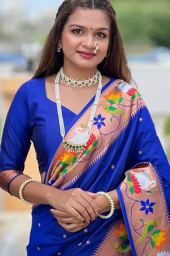  blue elegant art silk woven saree with rich zari border