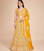 Designer Mustard Yellow Party Wear Lehenga with Heavy Thread & Sequins Work