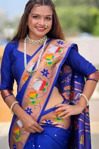  blue elegant art silk woven saree with rich zari border