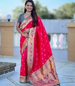 Pink elegant art silk woven saree with rich zari border