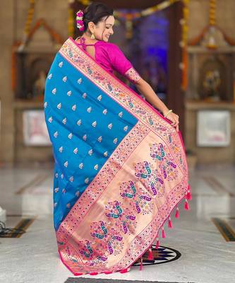 Sky blue elegant art silk woven saree with rich zari border 2