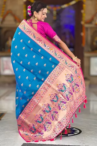 Sky blue elegant art silk woven saree with rich zari border