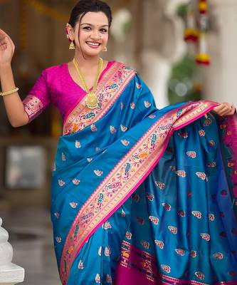 Sky blue elegant art silk woven saree with rich zari border 3