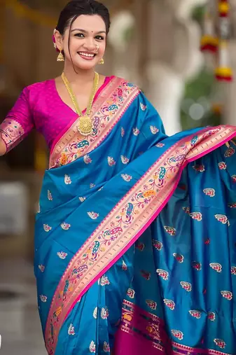 Sky blue elegant art silk woven saree with rich zari border