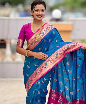 Sky blue elegant art silk woven saree with rich zari border 4