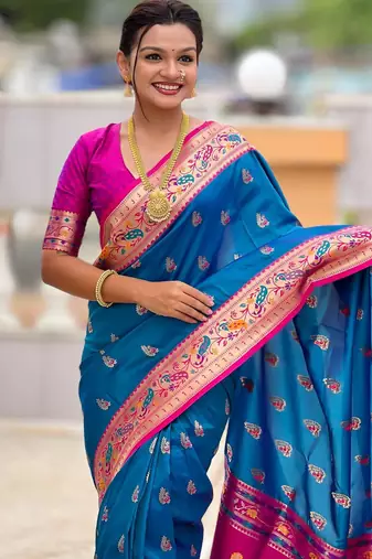 Sky blue elegant art silk woven saree with rich zari border