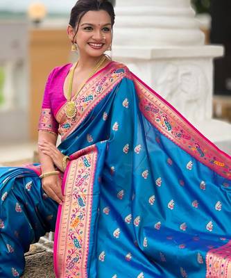 Sky blue elegant art silk woven saree with rich zari border 5