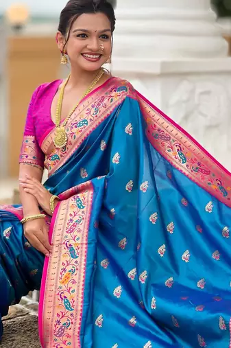 Sky blue elegant art silk woven saree with rich zari border