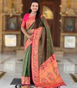 Mehendi elegant art silk woven saree with rich zari border