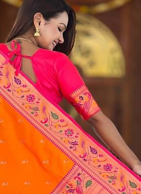 Orange elegant art silk woven saree with rich zari border 2