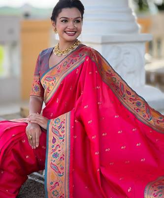Pink elegant art silk woven saree with rich zari border 5