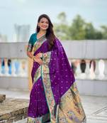 Violet elegant art silk woven saree with rich zari border