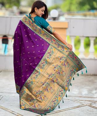 Violet elegant art silk woven saree with rich zari border 2