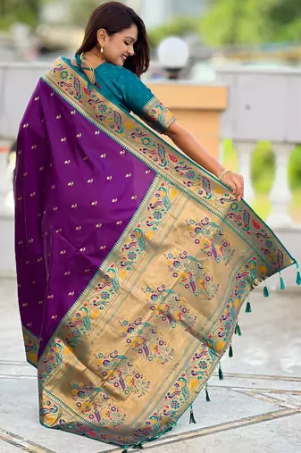 Violet elegant art silk woven saree with rich zari border