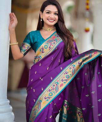 Violet elegant art silk woven saree with rich zari border 3