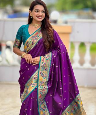 Violet elegant art silk woven saree with rich zari border 4