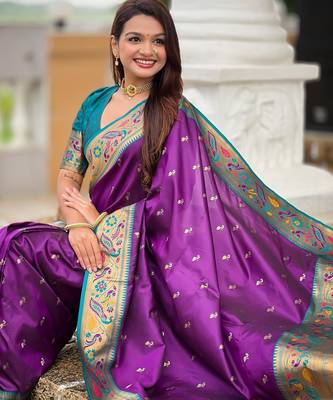 Violet elegant art silk woven saree with rich zari border 5