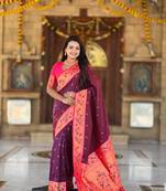 Wine elegant art silk woven saree with rich zari border