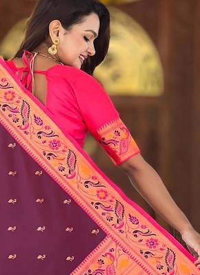 Wine elegant art silk woven saree with rich zari border 2