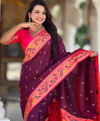 Wine elegant art silk woven saree with rich zari border 4