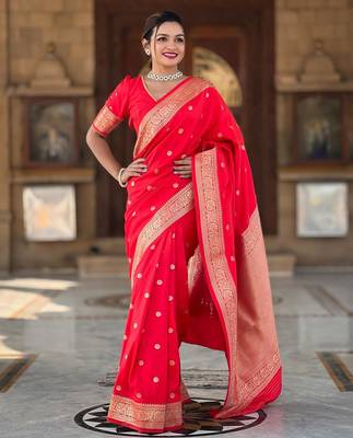 Red elegant art silk woven saree with rich zari border 1
