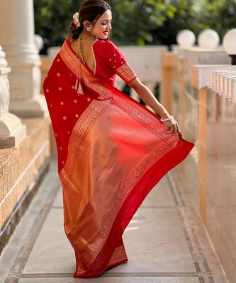 Red elegant art silk woven saree with rich zari border 2