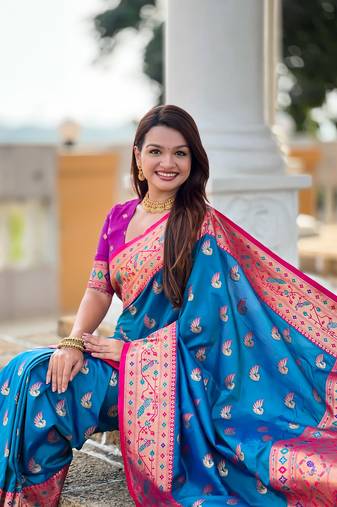 Magenta elegant art silk woven saree with rich zari border