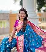 Magenta elegant art silk woven saree with rich zari border