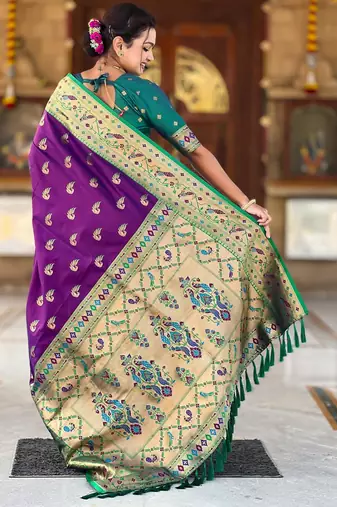 Magenta elegant art silk woven saree with rich zari border