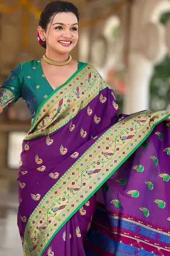 Magenta elegant art silk woven saree with rich zari border
