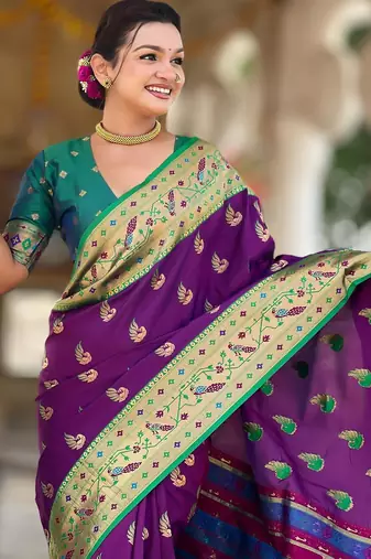 Magenta elegant art silk woven saree with rich zari border