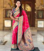 Pink elegant art silk woven saree with rich zari border