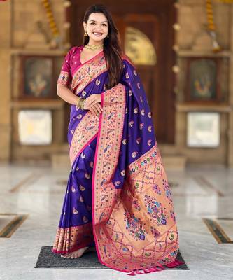 Violet elegant art silk woven saree with rich zari border 1
