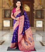 Violet elegant art silk woven saree with rich zari border