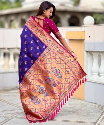 Violet elegant art silk woven saree with rich zari border 2